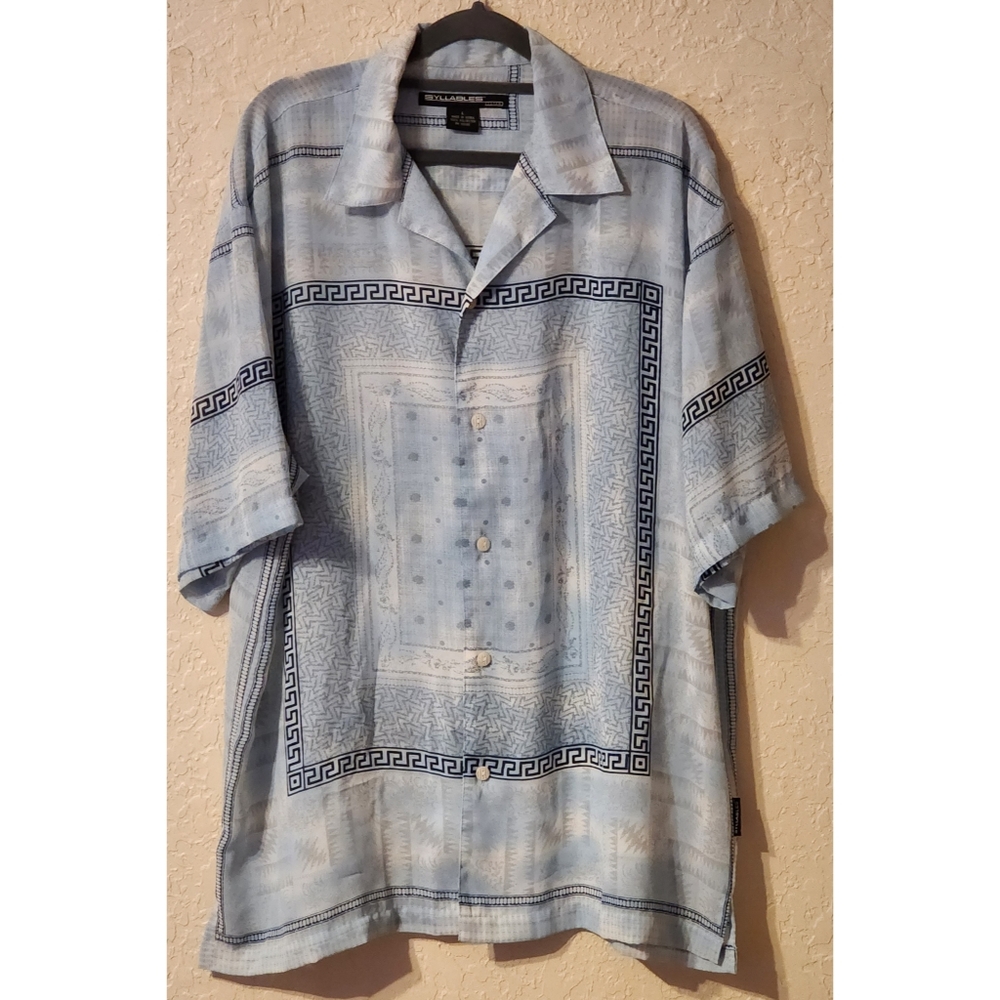 Syllables Systems Men's Short Sleeve Button Down Shirt Lt Blue, Gray, Wh…